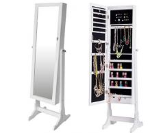 Natsen Schmuckschrank Schmuckaufbewahrung Spiegelschrank Abschließbar Schmuckregal Standspiegel mit Schloss SJC353 Holz Weiß 153 cm x 40 cm x 40 cm