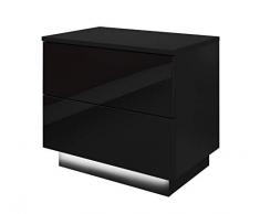 Lukmöbel Nachttisch Lina mit Schubladen und LED Beleuchtung Push to Open System Schwarz Hochglanz HG Schlafzimmer Schlafzimmerkommode Nachtkonsole Nachtschrank Beistelltisch