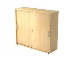 Bümö® Schiebetürenschrank mit Schloss | Aktenschrank abschließbar für Ordner | Büroschrank mit Schiebetüren für Akten in Ahorn