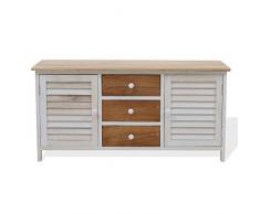 Rebecca SRL Nachttisch Sideboard Kommode 3 Schubladen 2 Türen weiß Holz modern Zuhause Wohnzimmer (Code RE4184)