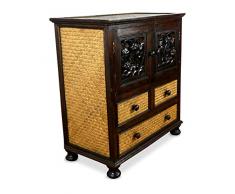 livasia Asiatische Kommode, Nachtschrank aus Holz und Rattan, Highboard, Rattanschrank (Nr.8)