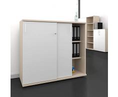 Uni Aktenschrank 1,2M abschließbar 3 OH Weiß-Ahorn Büroschrank Schiebetürenschrank