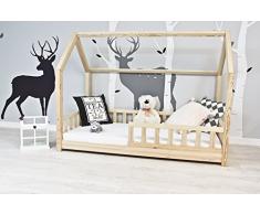 Best For Kids Kinderbett Kinderhaus mit Rausfallschutz Jugendbett Natur Haus Holz Bett mit oder ohne 10 cm Matratze viele Größen (90x200 cm mit Matratze)