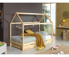 Vipack Dallas 2 Hausbett 90 x 200 cm Liegefläche inkl Bettschublade, Natur Natur