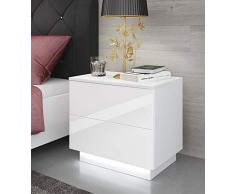 123home24.com Nachttisch LED Nachtkommode Hochglanz Nachtschrank Weiß Beleuchtung KOMMODE weiß