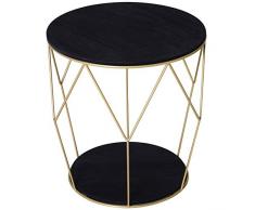 HOMCOM Kaffeetisch mit Stauraum, Beistelltisch, Nachttisch, Couchtisch, Metall MDF, Schwarz, Ø45 x 48 cm