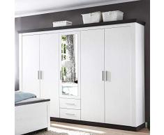Lomadox Landhaus Kleiderschrank 265cm Pinie weiß & Wenge Nb. mit 2 Schubkästen und Spiegeltür