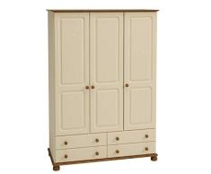 PKline Kleiderschrank Richard Schlafzimmer Schrank 3 Türen Drehtürenschrank Creme