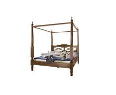 SAM® Design Himmelbett Fernando aus Sheesham, Holzbett in Natur, Verspieltes Design, widerstandsfähige Oberfläche, Bett ist EIN Unikat, Doppelbett im Landhaus-Stil, 160 x 200 cm [53256873]