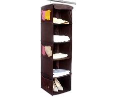 BrilliantJo Hänge-Aufbewahrung, 5 Fächer Camping kleiderschrank Organizer mit Eisengestell Hängeregal Organizer Aufbewahrungssystem Set - Braun
