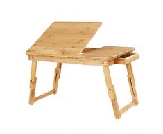 SONGMICS Höhenverstellbarer Laptoptisch mit Schublade, klappbarer Notebooktisch aus Bambus, Betttisch für Lesen oder Frühstücks und Zeichentisch 55 x (21-29) x 35 cm LLD01N