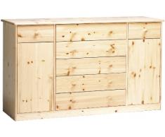 Steens Mario Highboard, 5 große und 2 kleine Schubladen, 2 Türen, 150 x 89 x 47 cm (B/H/T), Kiefer massiv, natur lackiert
