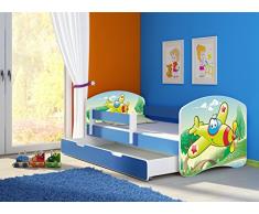 Clamaro Fantasia blau Motiv Kinderbett Komplett Set 160 x 80 cm inkl. Matratze, Lattenrost und Bettkasten Unterbett Schublade auf Rollen, Kantenschutzleisten umlaufend, extra Rausfallschutz Seitenteil (verstellbar), Seitenteile: