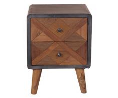 CROSS recyceltes Teak Stahl Nachtkommode Holz natur lackiert, Metall antik-grau