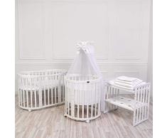 ComfortBaby SmartGrow 7 in 1 Komplett 12-teilig Babyausstattung Set Weiß, Kinderbett, Laufgitter, Beistellbett, Bettwäsche Set, Matratze, Wickeltisch, Stühle und Kindertisch