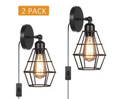 Tomshine 2er Wandlampe Industrial Wandleuchte E27 with Steckkabel und Schalter innen schwenkbar für Schlafzimmer Wohnzimmer Veranda Korridor [Energieklasse A+]