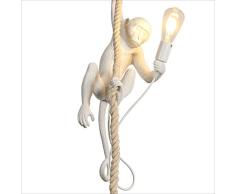 ZXM Affenlampe Pendelleuchte Mit Seilharz Kronleuchter Nordic Creative AFFE Deckenleuchte, E27 Acryl AFFE Hanfseillampe Pendellampe LED Kronleuchter, Restaurant Schlafzimmer Studio Geeignet,Weiß