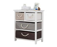 ZFFSC Einfacher Nachttisch, Vier Schubladen Rattan-Speicher-Schließfach, Weizen, Stroh, Kommode, Nachtschrank, 20x12x24 Inch, Weiss Bedside Cupboard