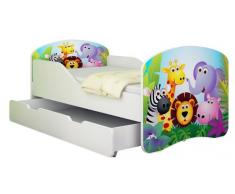 Clamaro Traumland Motiv Kinderbett Komplett Set 80 x 160 cm inkl. Matratze, Lattenrost und Bettkasten Unterbett Schublade auf Rollen, Sicherheit durch ABS Kantenschutz und Seitenteilen mit Rausfallschutz - 160 x 80 cm, Design: 01 - Happy Zoo Motiv