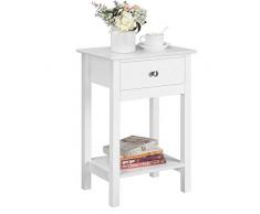 Yaheetech Nachttisch mit Schublade, Beistelltisch mit Ablage, Nachtkonsole Kommode Sofatisch, 40 x 30 x 61 cm Weiß