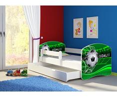 Clamaro Fantasia Weiß Motiv Kinderbett Komplett Set 160 x 80 cm inkl. Matratze, Lattenrost und Bettkasten Unterbett Schublade auf Rollen, Kantenschutzleisten umlaufend, extra Rausfallschutz Seitenteil (verstellbar), Seitenteile: