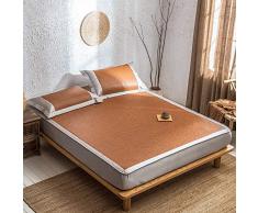 zlzty Sommermatte, dreiteiliges Studentenwohnheimgeschenk aus Eisseide, Bettwäscheset, Kingsize-Bettzeug, Einzelbett, Seidenlaken @ Rattan-Bett 笠 - Kaffee tief 120 * 200 cm