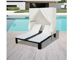 Tidyard Doppel-Sonnenliege mit Vorhang Poly Rattan Schwarz für Doppelbett, Stabilisierungsbett Meer Strand und Pool für den Außenbereich, Kunstharz, Rattanoptik Wasserdichten PE-Rattans