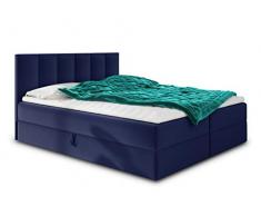 Boxspringbett Star mit Topper, Bonell-Matratze und 2 Bettkästen, Doppelbett, Polsterbett, Bett, Bettgestell, Stilvoll, Schlafzimmer, Velour oder Webstoff (Dunkelblau (Kronos 09), 140 x 200 cm)
