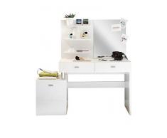 Schminktisch Frisierkommode | Dekor | Weiß | 2 Schubladen | 3 Ablagen | mit Schrank und Spiegel