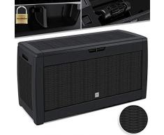 KESSER® Auflagenbox Kissenbox 310 Liter mit Rollen klappbarer Deckel Haltegriffe Rattanoptik Gartenbox, Anthrazit
