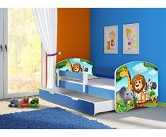 Clamaro Fantasia blau Motiv Kinderbett Komplett Set 160 x 80 cm inkl. Matratze, Lattenrost und Bettkasten Unterbett Schublade auf Rollen, Kantenschutzleisten umlaufend, extra Rausfallschutz Seitenteil (verstellbar), Seitenteile: