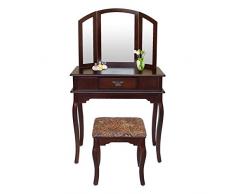 Leogreen - Schmink-Kommode, Schminktisch, 1 Schublade, 3 Spiegel, Braun, Material: MDF