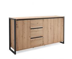 Newfurn Kommode Anthrazit Wildeiche Sideboard Vintage Industrial - 160x88x40 cm (BxHxT) - Highboard Anrichte - [Vincent.Three] Wohnzimmer Schlafzimmer Flur Esszimmer