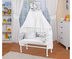 WALDIN Baby Beistellbett mit Matratze und Nestchen, höhen-verstellbar, Holz natur oder weiß lackiert, 16 Modelle wählbar (Weiß lackiert, weiß/SterneMix)