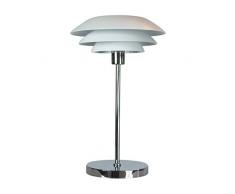 Dyberg Larsen DL 31 Weiß mit Chromfuß Skandinavische Tischlampe / moderne Tischleuchte / Design Nachttischleuchte mit Metallschirm Durchmesser: 31 cm Höhe: 50 cm chrom