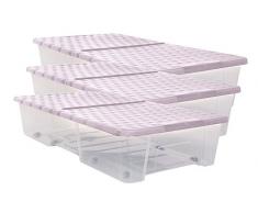Ondis24 3X Unterbettkommode Allzweckbox Rollerbox Unterbettbox Aufbewahrungsbox Rattan 35 Liter rosa