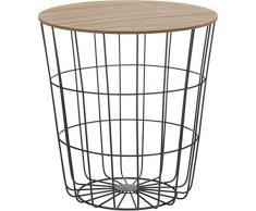 Meinposten Beistelltisch Nachttisch Tisch Korb mit Stauraum Couchtisch Metall Korb schwarz Holz Deckel