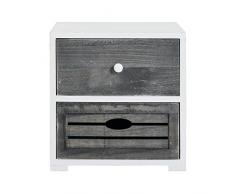 Rebecca Mobili Nachttisch Nachtkonsole 2 Schubladen Holz Grau Weiß Vintage Shabby Badezimmer Schlafzimmer - 30,5 x 30 x 24 cm (H x B x T) - Art. RE4600