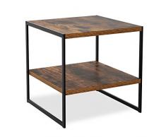 Homfa Beistelltisch Nachttisch Nachtkonsole Ablagetisch Kleiner Couchtisch mit 2 Ablagen aus Metall und Holz quadratisch Vintage-Industrial-Design schwarz 50x50x50cm(HxBxT)