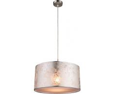 Hängelampe Schlafzimmer Hängeleuchte Silber Textilschirm Wohnzimmer (Pendellampe, Esszimmerlampe, Schlafzimmerlampe, 40 cm, Höhe 140 cm)