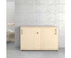 UNI Schiebetürenschrank Sideboard abschließbar 1,2M breit Ahorn Aktenschrank