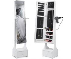 Beautify Schmuckschrank mit LED-Beleuchtung - Touchscreen LED – Freistehendes Schränkchen mit Spiegel, Schublade & Aufbewahrungsmöglichkeiten für Schmuck – Schlafzimmermöbel