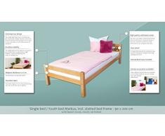 Einzelbett / Jugendbett Markus Buche Vollholz massiv Natur inkl. Rollrost - 90 x 200 cm