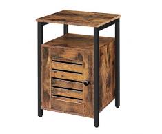 HOOBRO Nachttisch, Beistelltisch mit Lamellentür und offenen Ablagen, 40 x 40 x 61.5 cm, Industrie-Design, Metallrahmen, Wohnzimmer, Schlafzimmer, Dunkelbraun EBF85BZ01