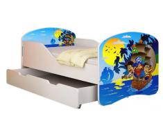 Clamaro Traumland Motiv Kinderbett Komplett Set 80 x 160 cm inkl. Matratze, Lattenrost und Bettkasten Unterbett Schublade auf Rollen, Sicherheit durch ABS Kantenschutz und Seitenteilen mit Rausfallschutz - 160 x 80 cm, Design: 21 - Piraten Motiv