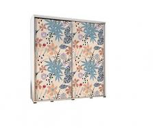 mb-moebel Kleiderschrank Schrank Garderobe Schiebtüren 205 cm Wardrobe Foto Blumen 2 (Wenge)