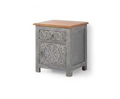 Loft24 A/S Nachttisch Massivholz Grau 1 Tür 1 Schublade 50 x 40 x 55 cm Nachtschrank Nachtkommode Nachtkonsole Vintage Shabby Chic Landhausstil