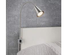 Briloner Leuchten LED Bettleuchte, Bettlampe Flexarm, inkl. An-/Ausschalter, 4 Watt. 400 Lumen, 3.000 Kelvin, 4 W, Matt-Nickel