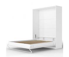Schrankbett 160x200 weiss mit Gasdruckfedern, ideal als Gästebett - Wandbett, Schrank mit integriertem Klappbett, SMARTBett