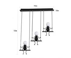 Pendelleuchte Azanaz LED Pendellampe E27 Eisen Kleine Menschen Cartoon Design Hängeleuchte Kronleuchter geeignet für Kinderzimmer,Wohzimmer, Treppe, Schlafzimmer, Deckenleuchte Hängelampe,Schwarz